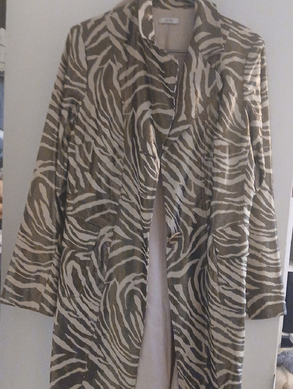 Womens Grey & Cream Zebra Patterned Long Coat